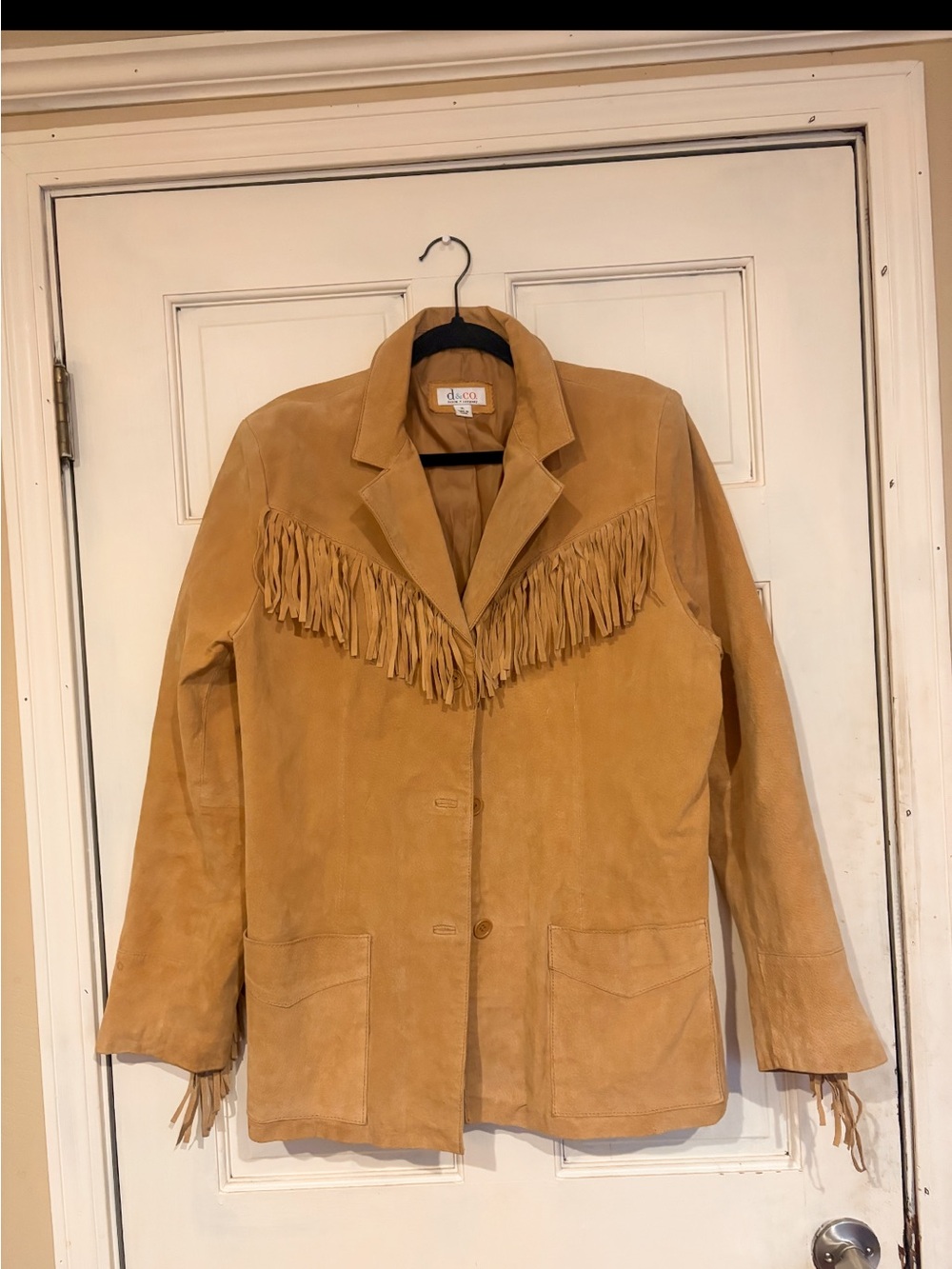 D&Co. Women’s XL 100% Leather Suede Fringe Western Jacket Tan Cowboy Boho
